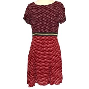 Anthropologie Maeve Amechi Red Geometric Print Short Sleeve A-Line Dress Size 8